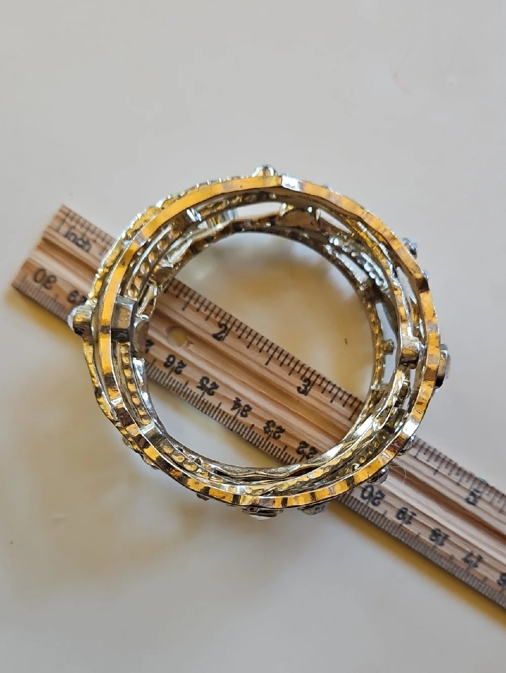 Gold-Tone Textured Hammered Bangles With Clear Rhinestones Multiple Styles. - Picture 3 of 7